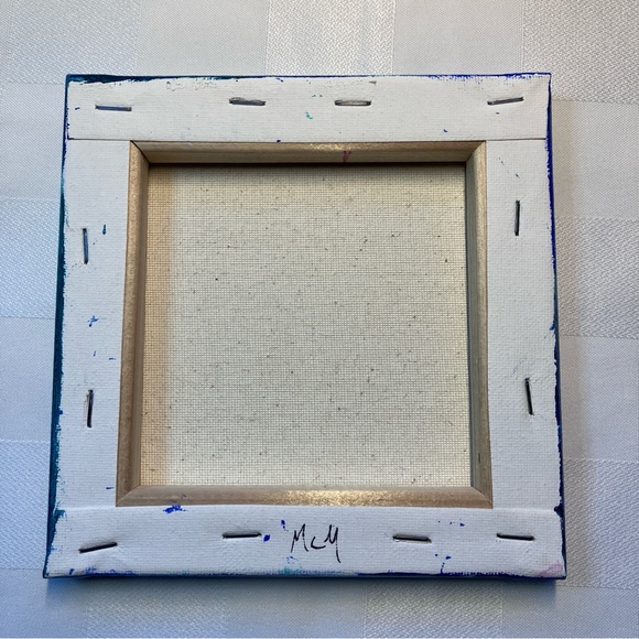 Abstract Acrylic Dream Catcher Blue and Gold Mini Painting, 6x6" - Picture 9 of 10